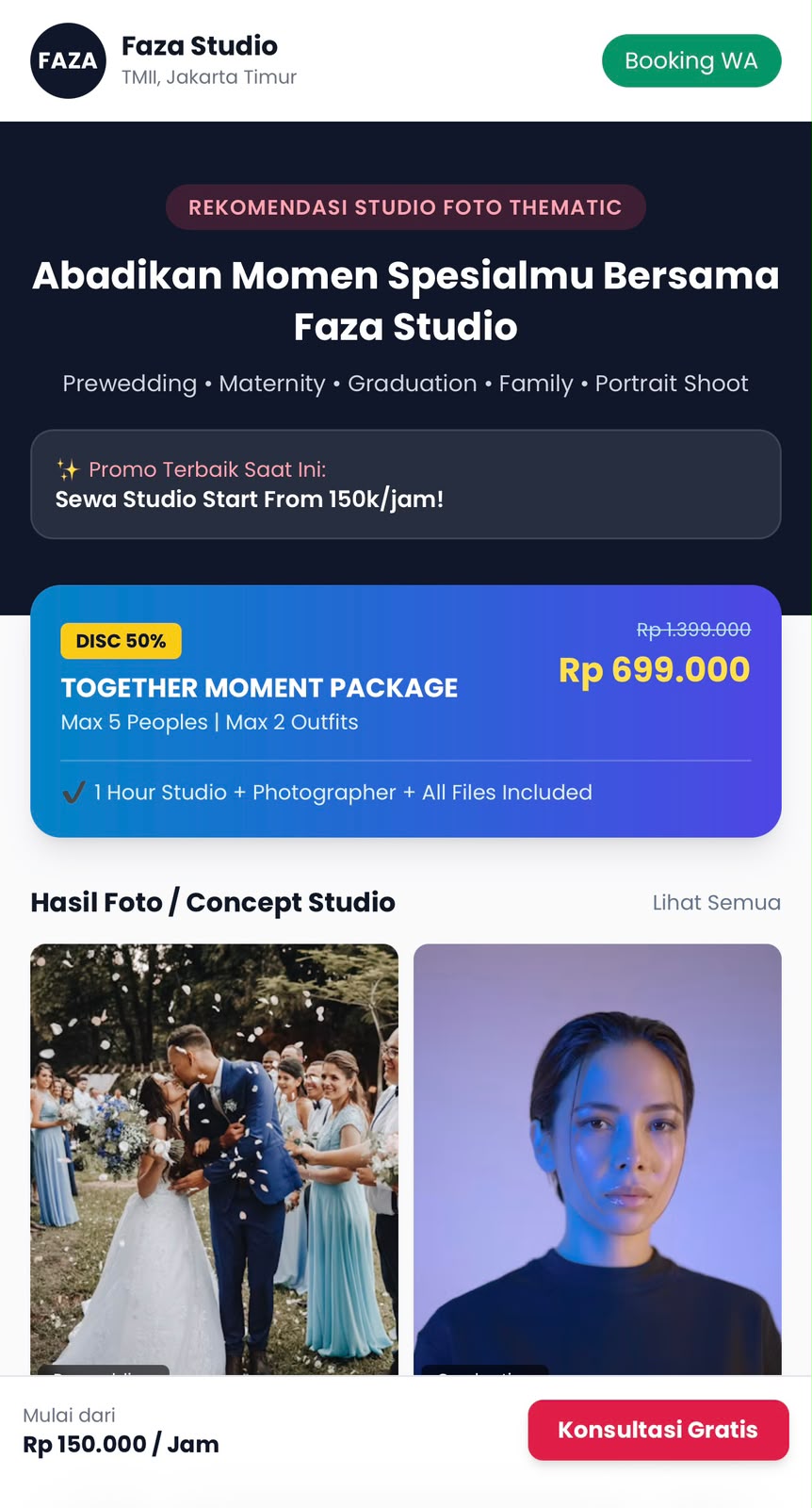 Landing page Faza Studio, studio foto di Jakarta Timur