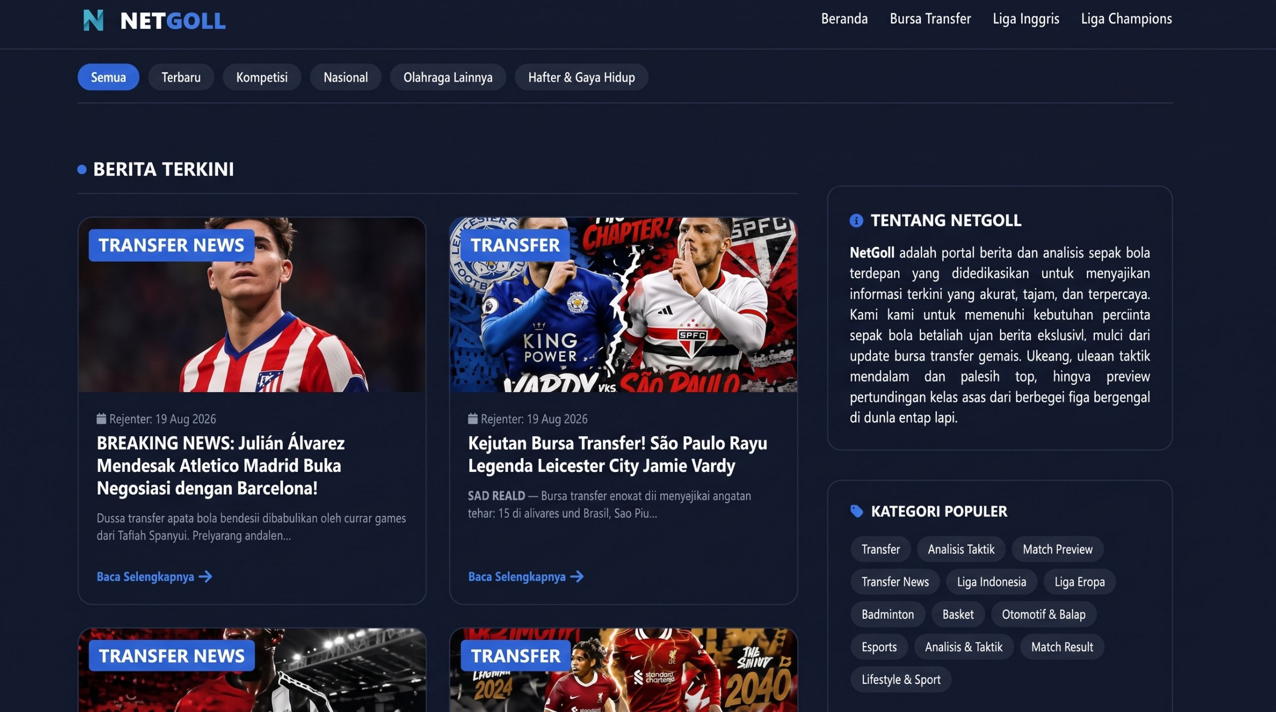 Website portal berita sepak bola NetGoll
